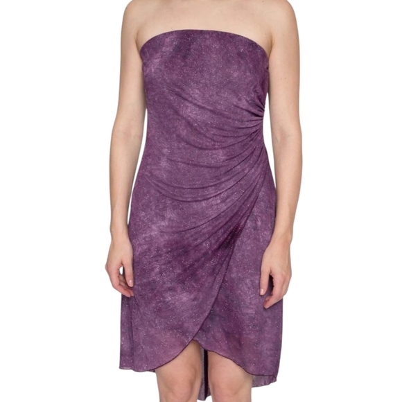 Vintage 90s Galaxy Glitter Bling Strapless Dress Sz 9/10 - Picture 9 of 9